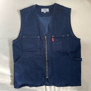 Vintage 90s YES Denim Vest with Zipper and Pockets Dark Wash